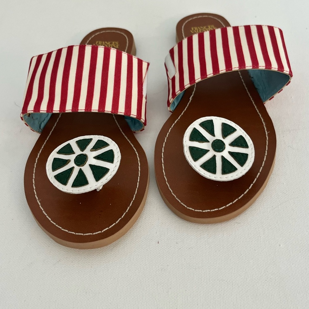 Frances Valentine Clementine Citrus Red and White Striped Sandals